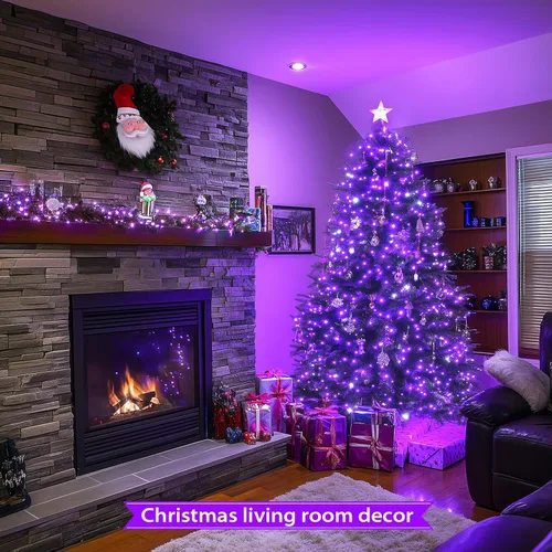 Vista 5 de JMEXSUSS Guirnalda de 250 luces LED de Navidad, 91.5 pies, luces de Navidad moradas impermeables para exteriores, 8 modos de iluminación, luz Púrpura