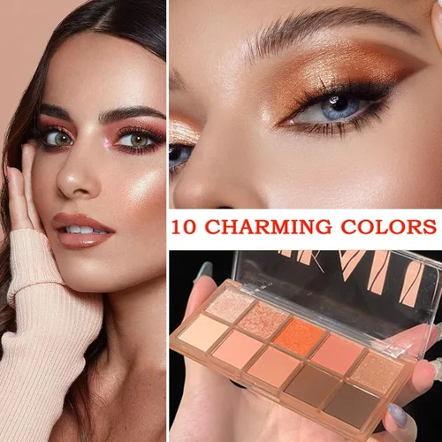 Vista 7 de Paleta de sombra de ojos desnudos de 10 colores, paleta de sombra de ojos mate nude, paleta de sombra de ojos con pigmento de purpurina natural, A+B