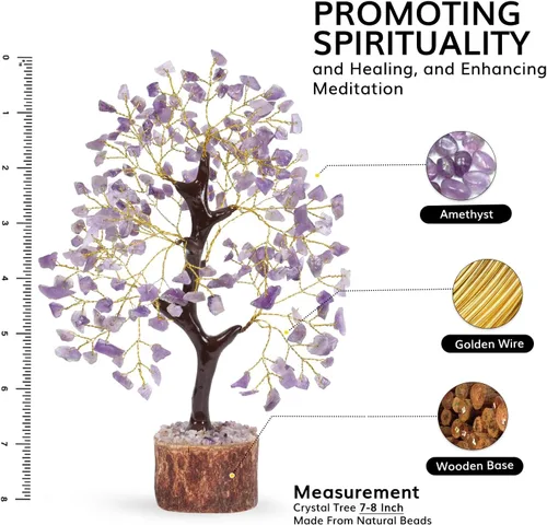 Vista 2 de NARIBABU Árbol de cristal de amatista, cristales curativos y piedras, regalos únicos para mujeres, árbol del dinero de Reiki y Feng Shui, decoración