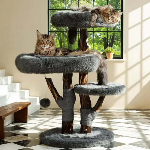 Vista 10 de Torre Estética para Gatos para Gatos Grandes, Árbol Grande para Gatos Maine Coon de Interior con Piel de Zorro Sintética, Poste Rascador de Sisal