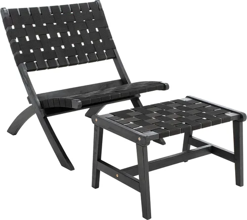 Vista 7 de SAFAVIEH Outdoor Collection PAT7078C - Juego de patio de madera de acacia de 5 piezas, color negro y negro Negro/Negro