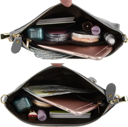 Vista 4 de YALUXE Clutch Wristlet - Cartera de piel auténtica con bloqueo RFID y cadena de hombro