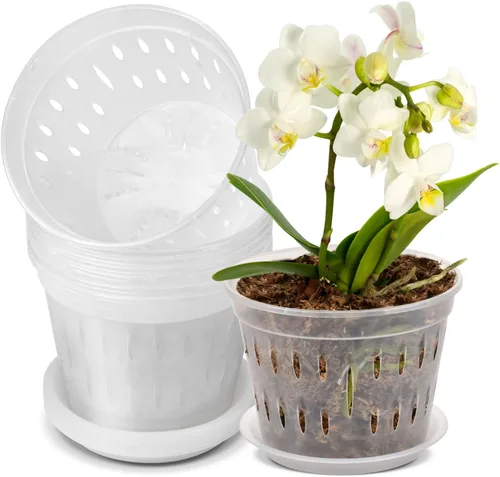 Vista 8 de JGB 4 macetas de orquídeas con agujeros, cada una de 5, 6, 7 y 8 pulgadas, macetas de orquídeas de riego automático y macetas de plástico Negro