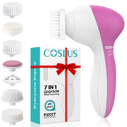 Vista 12 de COSLUS Cepillo de Limpieza Facial de Silicona: Dispositivo de Masaje Exfoliante Eléctrico 2 en 1 FBS-D, a prueba de agua, limpieza profunda