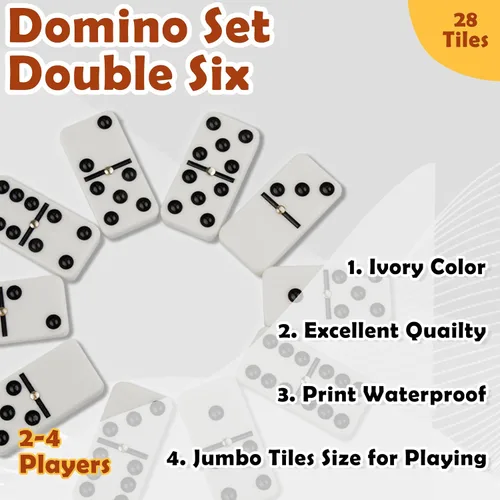 Vista 5 de Smilejoy Juego de dominó para adultos, juego de dominó para juegos de mesa clásicos, juego de dominó doble 6 con 28 piezas y estuche de madera