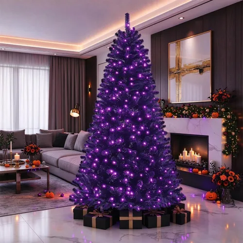 Vista 11 de Árbol de Navidad artificial preiluminado de 6 pies, color blanco 300 luces LED blancas, 726 puntas de PVC, soporte de metal, fácil montaje