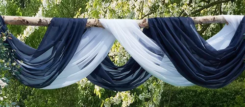 Vista 2 de Warm Home Designs Paquete de Tela para Arco de Boda Tiene 2 Scarves de 216 Pulgadas (18 Pies) en Tela Azul Marino y Blanco para Ceremonia de Boda