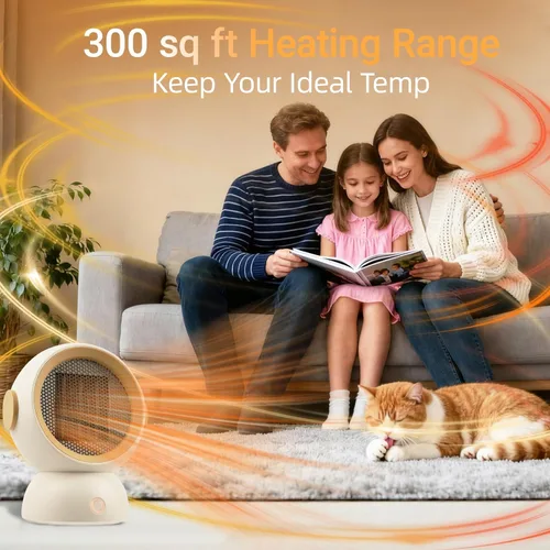 Vista 6 de Calentador de espacio, calentadores eléctricos portátiles para habitación pequeña, para uso en interiores, dos velocidades, 1200 W, mini