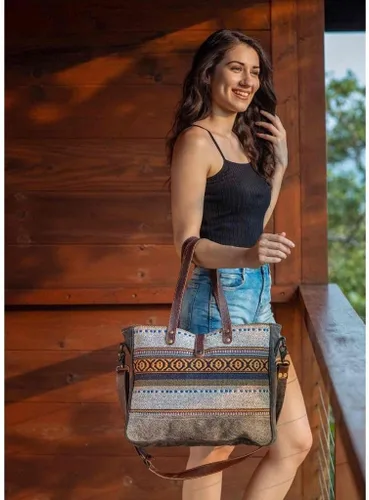Vista 7 de Myra Bag Bolso de fin de semana rústico algodón y cuero reciclados S-2801, Varios