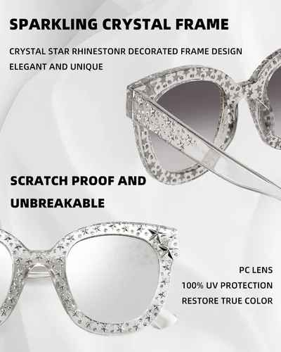 Vista 5 de FEISEDY B4068 - Lentes de sol vintage con diamantes de imitación y estrella de ojo de gato