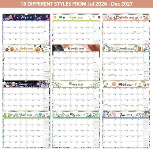 Vista 5 de Calendario 2026-2027 – Calendario de pared 2026-2027, calendario de pared de 18 meses, julio 2026 a diciembre 2027, 15 x 11.5 pulgadas