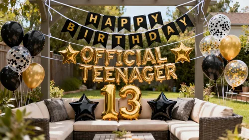 Vista 7 de Decoraciones oficiales de cumpleaños número 13 para adolescentes, globos de papel de aluminio con estrella del número 13, globos de confeti