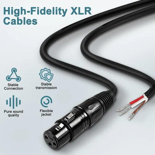 Vista 4 de XMSJSIY Cable de micrófono XLR, cable desnudo, 3 pines, altavoz XLR, cable de micrófono de audio, conector de extremo abierto, cable de extensión