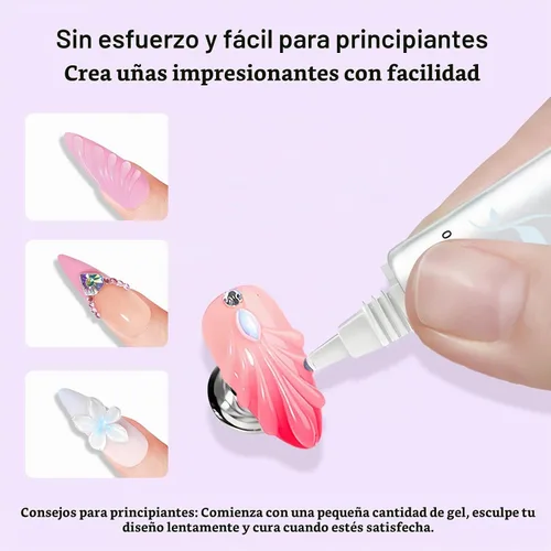 Vista 3 de Creaglam Arte de gel de uñas 3D: 2 piezas de 0.5 fl oz de pegamento de uñas de gel para tallar patrones de decoración - Polvo de uñas cromado