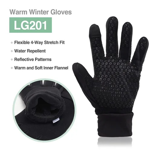 Vista 2 de Guantes de invierno cálidos DEX FIT LG201 con forro de vellón térmico, ideales para correr, hacer senderismo o ciclismo al aire libre en climas Negro