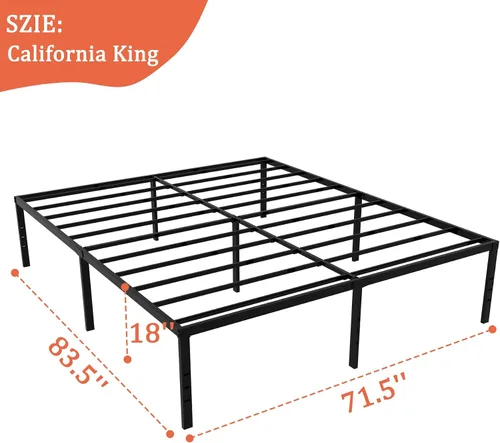 Vista 2 de Marcos de cama California King con plataforma de metal de 18 pulgadas de alto, base resistente de 3500 libras, marco de cama tamaño California King