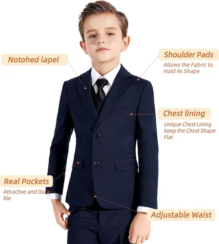 Vista 7 de PLAVICT Trajes de niño de 5 piezas, cintura ajustable, conjunto formal para niños