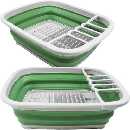 Vista 7 de SAMMART Escurridor de platos de plástico plegable de 8 litros (2.11 galones), estante de secado plegable, organizador de vajilla portátil, ahorro