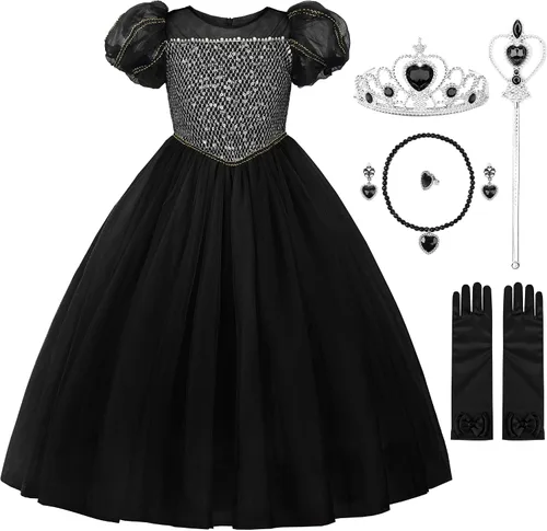 Vista 10 de JerrisApparel Vestido de princesa para niñas, disfraz de princesa de manga abombada con accesorios Rosa