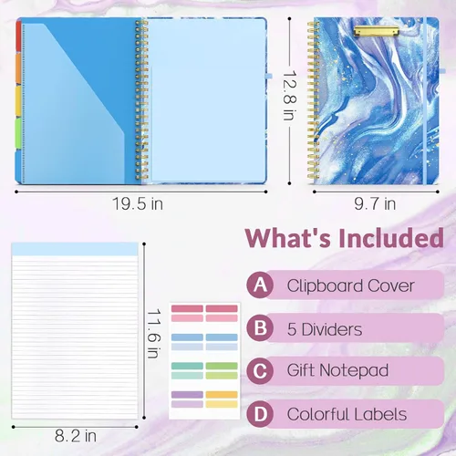 Vista 2 de Sooez Folio portapapeles con bloc de notas recargable, carpeta con 10 bolsillos de almacenamiento para tamaño carta, cuaderno portapapeles