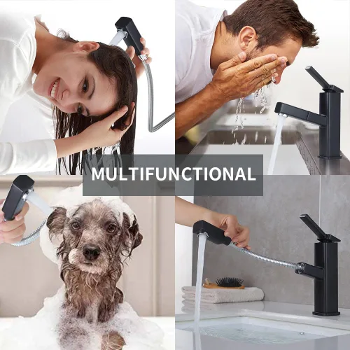 Vista 3 de KAIYING Grifo de lavabo de baño con rociador extraíble, grifo mezclador de lavabo de una sola manija para agua fría y caliente, grifo de fregadero