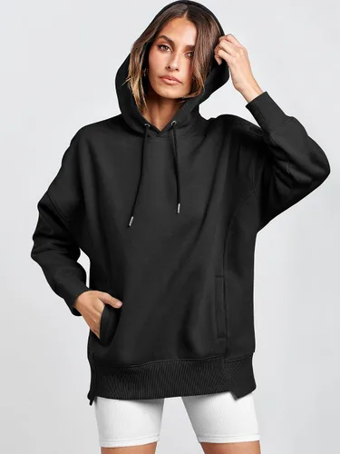 Vista 4 de ANRABESS Sudaderas con capucha de gran tamaño para mujer, sudadera de forro polar 2024, trajes de moda para adolescentes y niñas