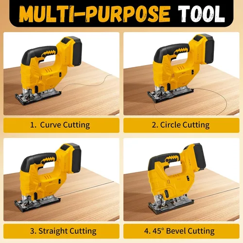 Vista 4 de Sierra de calar sin escobillas compatible con batería Dewalt de 20 V (sin batería), rompecabezas inalámbrico con bolsa de herramientas, velocidad