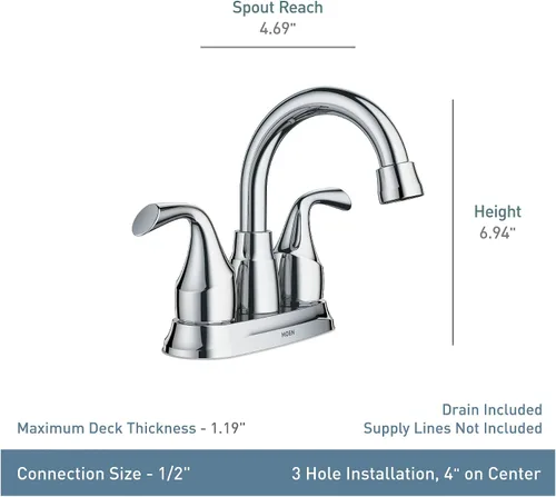 Vista 3 de Grifo de lavabo de baño Moen Idora de bronce mediterráneo con dos manijas de montaje central con conjunto de desagüe, 84115BRB