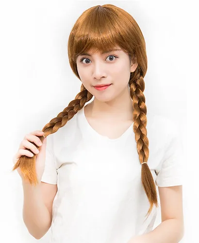 Vista 4 de Peluca de princesa para niñas, disfraz de cabello largo marrón, para fiesta de cosplay, cumpleaños, Halloween, talla M