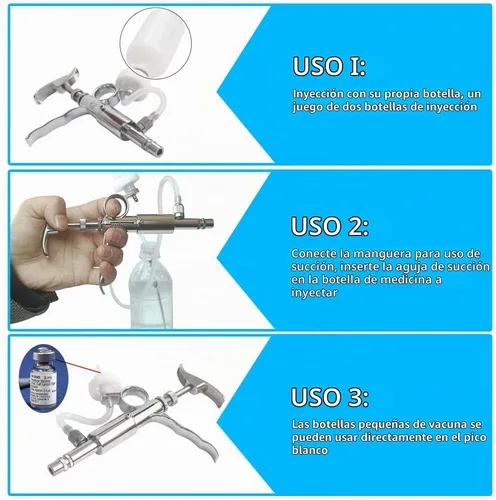 Vista 4 de Jeringa de inyección de 0.2 fl oz, pistola de inyección continua ajustable, jeringa semiautomática con 10 agujas para caballos, ganado, cerdos