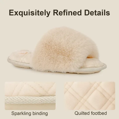 Vista 4 de LongBay Pantuflas planas de espuma viscoelástica de piel sintética para mujer, cómodas sandalias de punta abierta