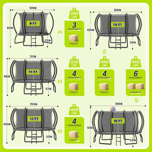 Vista 2 de YUMPIE 8FT 10FT 12FT 14FT 16FT Quick-Connect Outdoor Trampoline with Ladder Negro