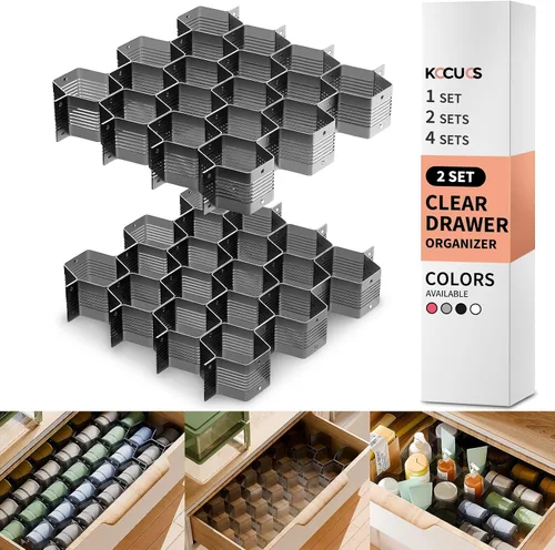 Vista 13 de Separador de panal de abejas, organizador de cajones ajustable para ropa interior, cinturón, bufanda, calcetines (negro (1 unidad)