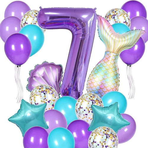 Vista 10 de Decoraciones de cumpleaños de sirena, kit de globos de cola de sirena, decoración de fiesta para niñas de 1 año (Número 1)