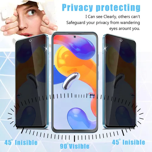 Vista 3 de [Paquete de 2+2] Diseñado para Xiaomi Redmi Note 11 Pro/Redmi Note 11 Pro 5G Protector de pantalla de vidrio templado de privacidad (2 paquetes) +