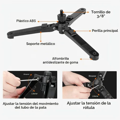 Vista 7 de Koolehaoda Soporte base monopie con patas plegables rápidas para video DSLR