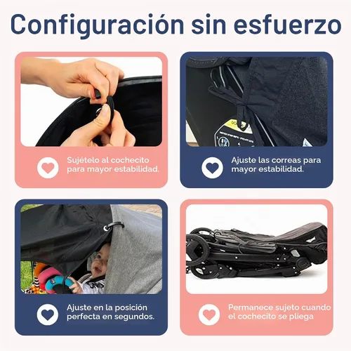 Vista 5 de Extensor de parasol para cochecito – Cubierta universal con clip para cochecito de bebé, protección UV, malla transparente transpirable, ajuste