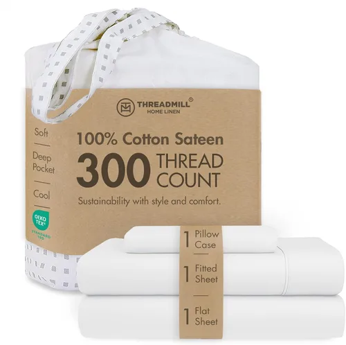 Vista 34 de Threadmill Juego de sábanas de algodón Twin Sábanas 100% algodón para cama tamaño Twin Juego de sábanas de satén jacquard damasco con bolsillo