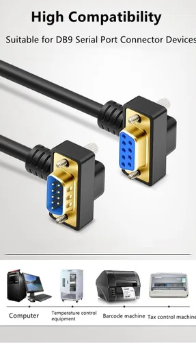 Vista 7 de DB9 macho a hembra RS232 cable serial, doble ángulo recto 90 grados 9-pin COM extensión de puerto para PC, industrial, CNC y sistemas POS