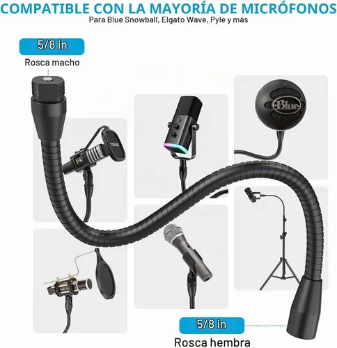 Vista 4 de ZealSound Brazo de manguera de metal multifuncional, cuello de cisne de micrófono de 13 pulgadas, extensión de soporte para soporte de piso