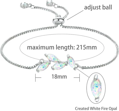 Vista 5 de Sterling Silver Opal Bracelet for Women, Dainty Opal Link Bracelet October Birthstone Jewelry Gifts for Her Birthday Anniversary Christmas
