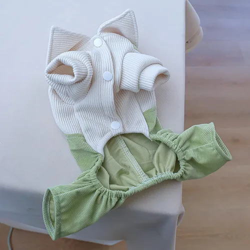 Vista 4 de Ropa de invierno para perro, camisas para mascotas, elegante mono de pana para perros pequeños, overol con pechera para cachorros, overol clásico
