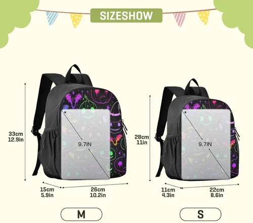 Vista 2 de Mochila colorida de calabaza de Halloween para niños pequeños, mini mochila impermeable para niños y niñas, mochila pequeña linda para jardín