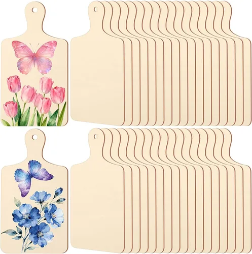 Vista 10 de 36 Piezas Tablas de Cortar Mini de Madera con Mango Madera Sin Terminar Manualidades Mini Tablas de Charcutería Paddle en Blanco Pequeña Tabla