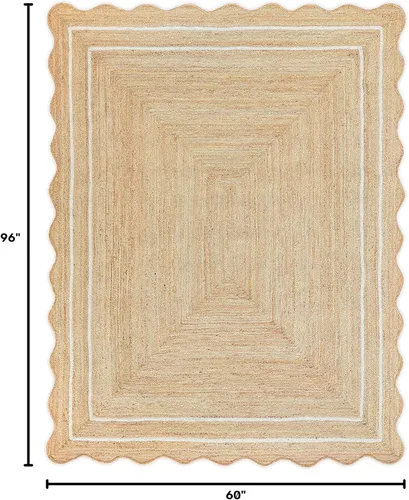 Vista 80 de Alfombra de Yute Natural Ondulada Festoneada - Corredor de Entrada Boho, Festón Estilo Granja, Blanco Roto (8'x10') Camino de entrada bohemio