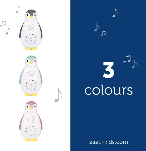 Vista 7 de ZazuKids - Máquina de sonido portátil y luz nocturna, chupete de sonido azul con altavoz Bluetooth, diseño de pingüino Zoe, para bebés y niños