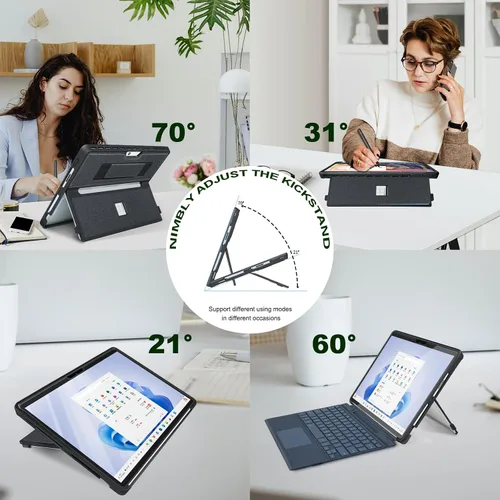 Vista 7 de Funda para Microsoft Surface Pro 11/10/9/8 de 13 pulgadas, con cubierta de stent y correa de mano, todo en uno a prueba de golpes, funda resistente