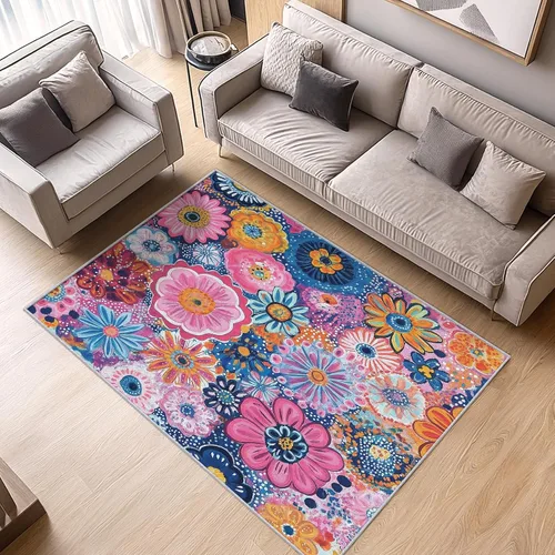Vista 16 de Alfombra retro floral de 2 x 3 pulgadas, lavable de los años 60 y 70, alfombras hippie para entrada, dormitorio, cocina, alfombra de área de flores