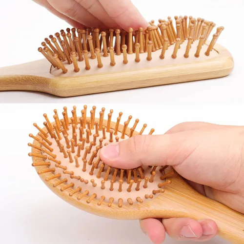 Vista 4 de Juego de 3 cepillos de pelo de bambú, cepillo de madera natural para mujeres, madam, cepillo desenredante de paleta para cabello seco, rizado