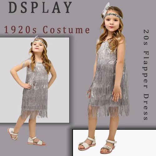 Vista 2 de Disfraz de satén flapper de moda para niños y niñas (S, M, L)